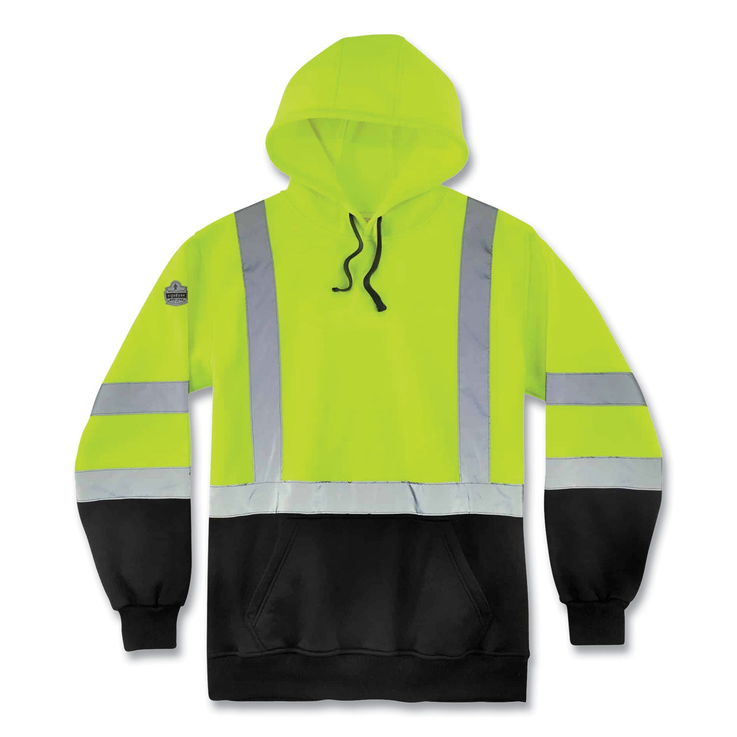 glowear-8373-hi-vis-class-3-hooded-with-sweatshirt-black-bottom-polar-fleece-lime-medium-ships-in-1-3-business-days_ego21888 - 1