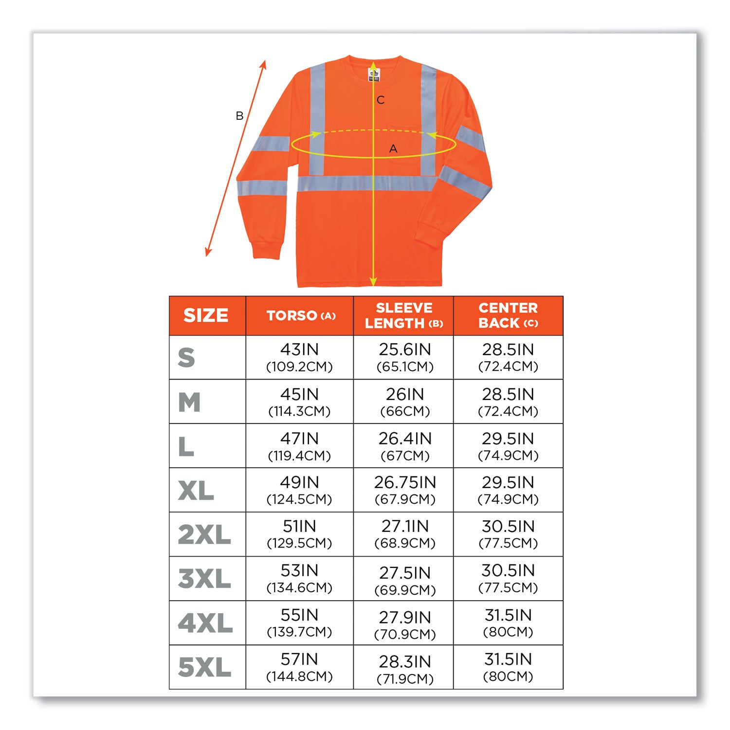 GloWear 8391 Class 3 Hi-Vis Long Sleeve Shirt, Polyester, Orange, 4X-Large, Ships in 1-3 Business Days