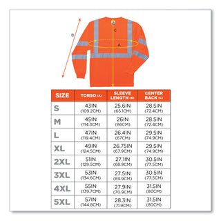 GloWear 8391 Class 3 Hi-Vis Long Sleeve Shirt, Polyester, Orange, 4X-Large, Ships in 1-3 Business Days