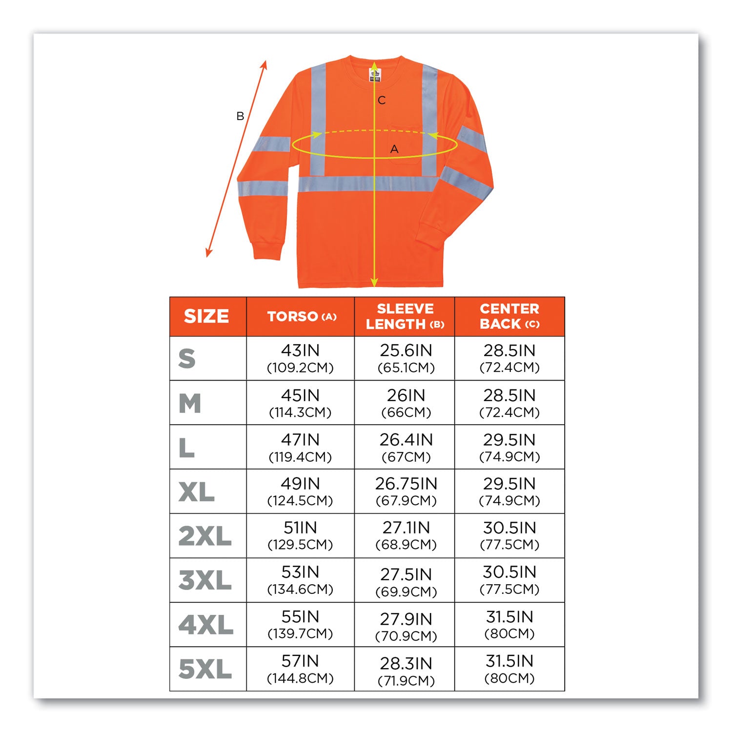 GloWear 8391 Class 3 Hi-Vis Long Sleeve Shirt, Polyester, Orange, 5X-Large, Ships in 1-3 Business Days