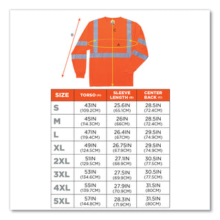 GloWear 8391 Class 3 Hi-Vis Long Sleeve Shirt, Polyester, Orange, 5X-Large, Ships in 1-3 Business Days