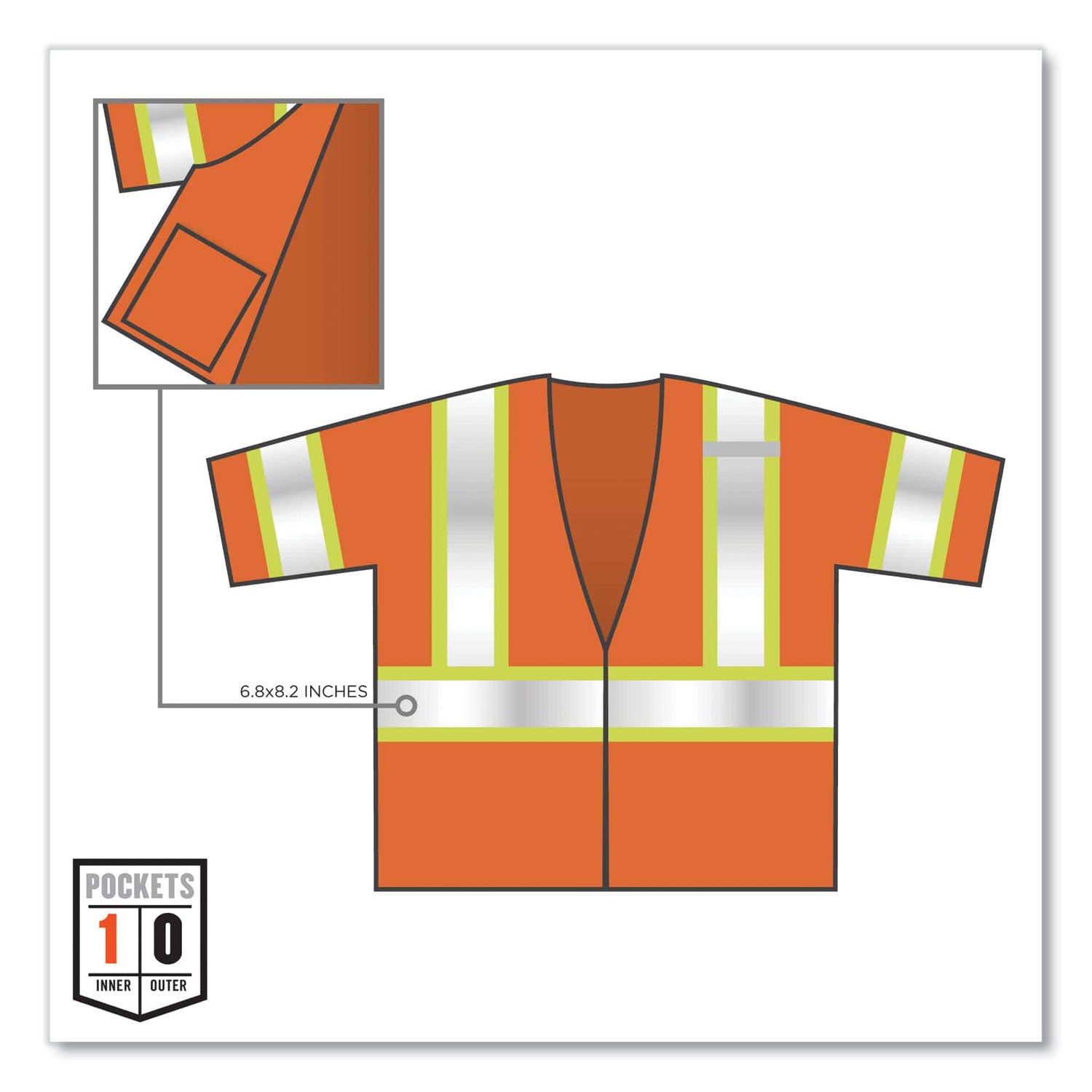 GloWear 8330Z Class 3 Two-Tone Zipper Vest, Polyester, Largel/X-Large, Orange, Ships in 1-3 Business Days