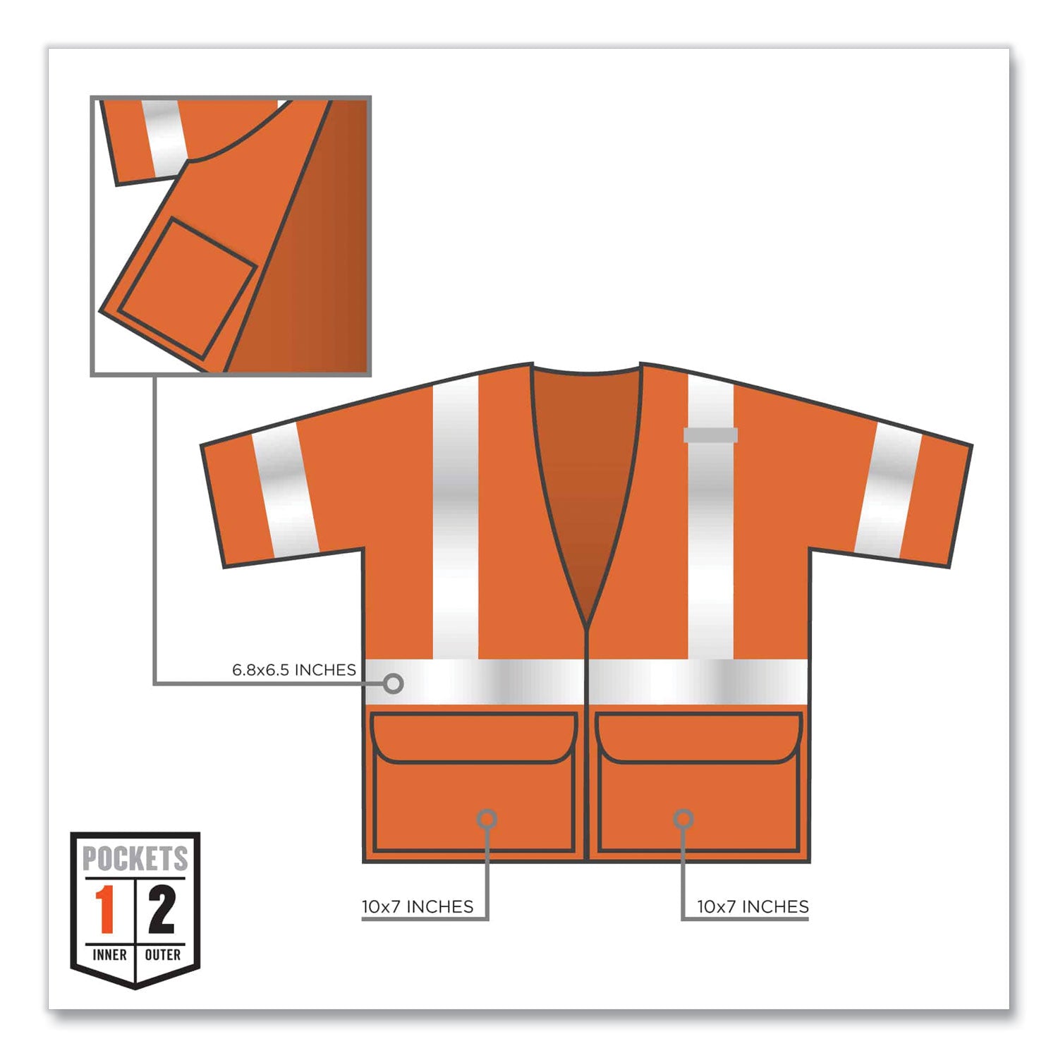 GloWear 8320Z Class 3 Standard Zipper Vest, Polyester, 4X-Large/5X-Large, Orange, Ships in 1-3 Business Days