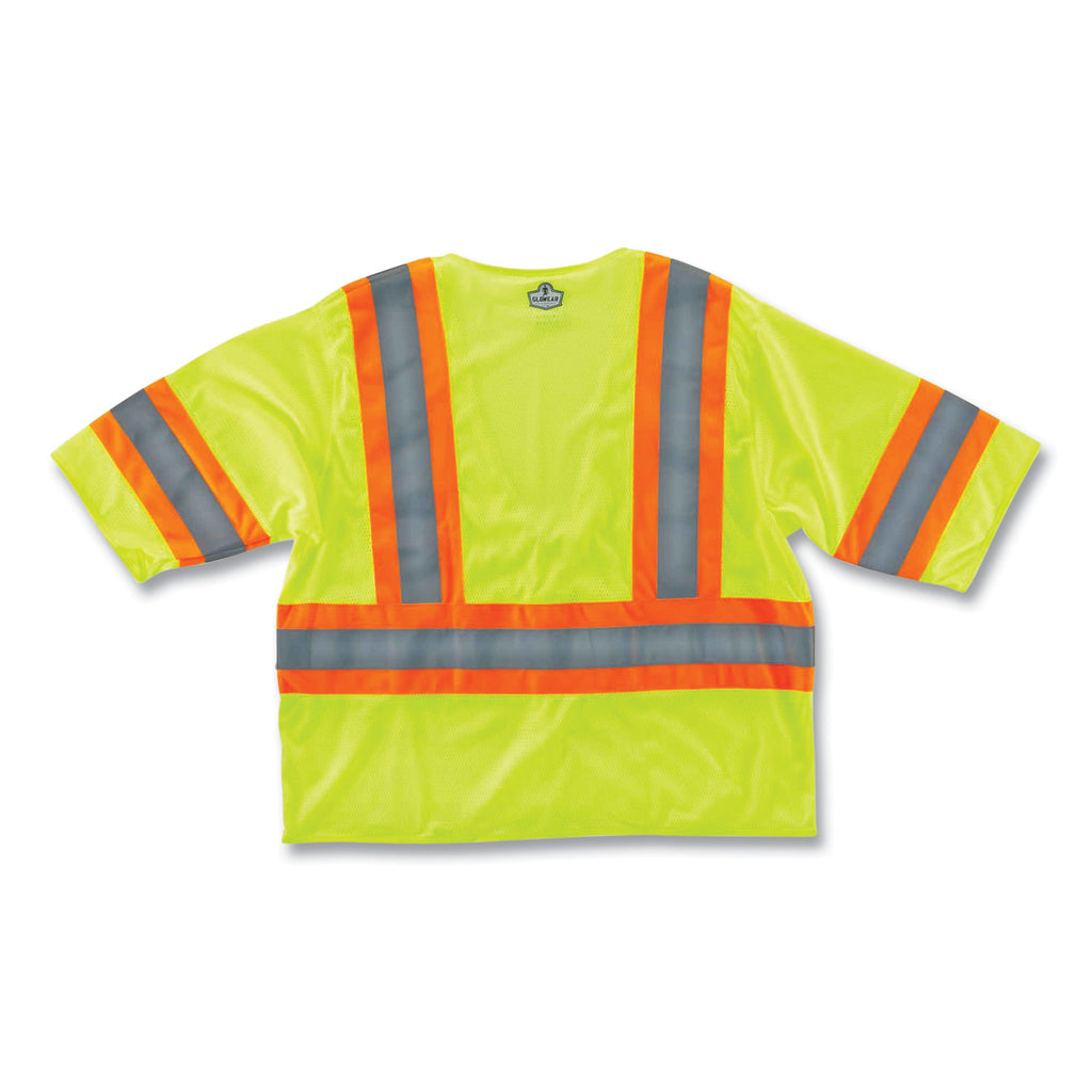 GloWear 8330Z Class 3 Two-Tone Zipper Vest, Polyester, Largel/X-Large, Lime, Ships in 1-3 Business Days