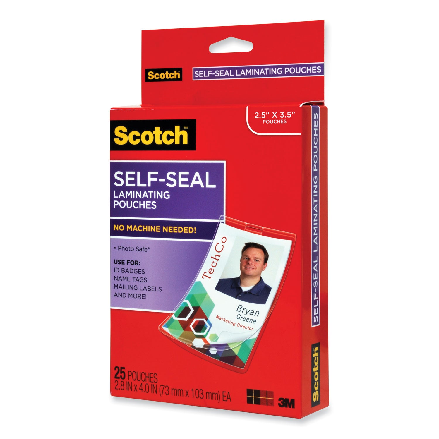 Self-Sealing Laminating Pouches, 12.5 mil, 2.31" x 4.06", Gloss Clear, 25/Pack - 