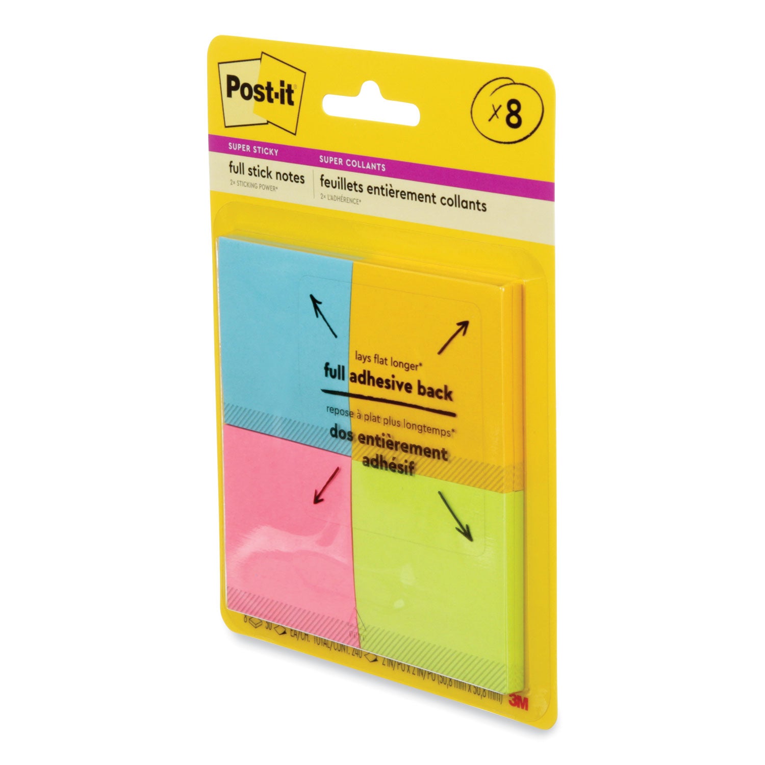 Full Stick Notes, 2" x 2", Energy Boost Collection Colors, 25 Sheets/Pad, 8 Pads/Pack - 