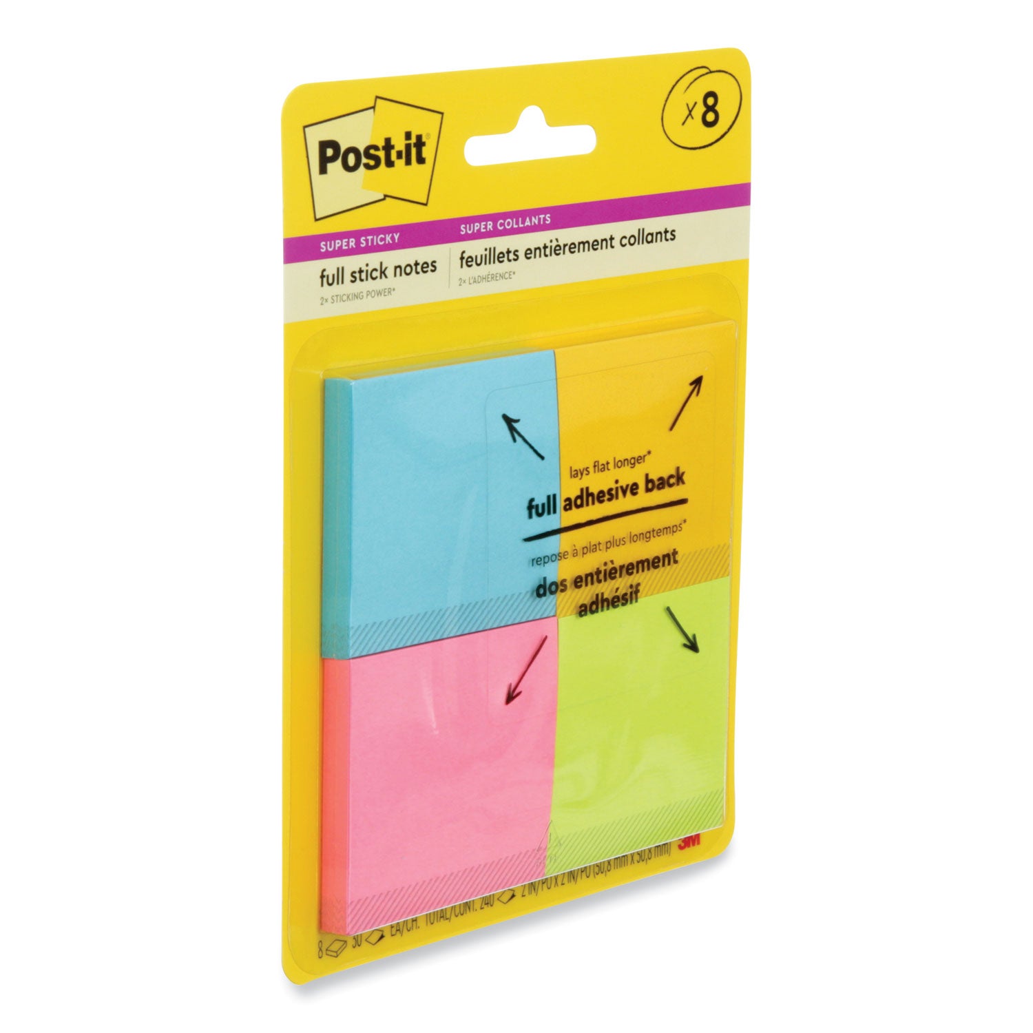 Full Stick Notes, 2" x 2", Energy Boost Collection Colors, 25 Sheets/Pad, 8 Pads/Pack - 