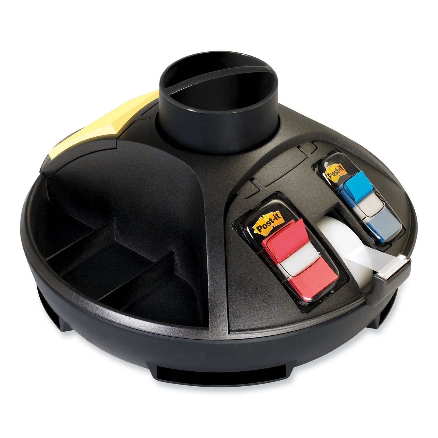 Rotary Self-Stick Notes Dispenser, 14 Compartments, Plastic, 10" Diameter x 6"h, Black - 
