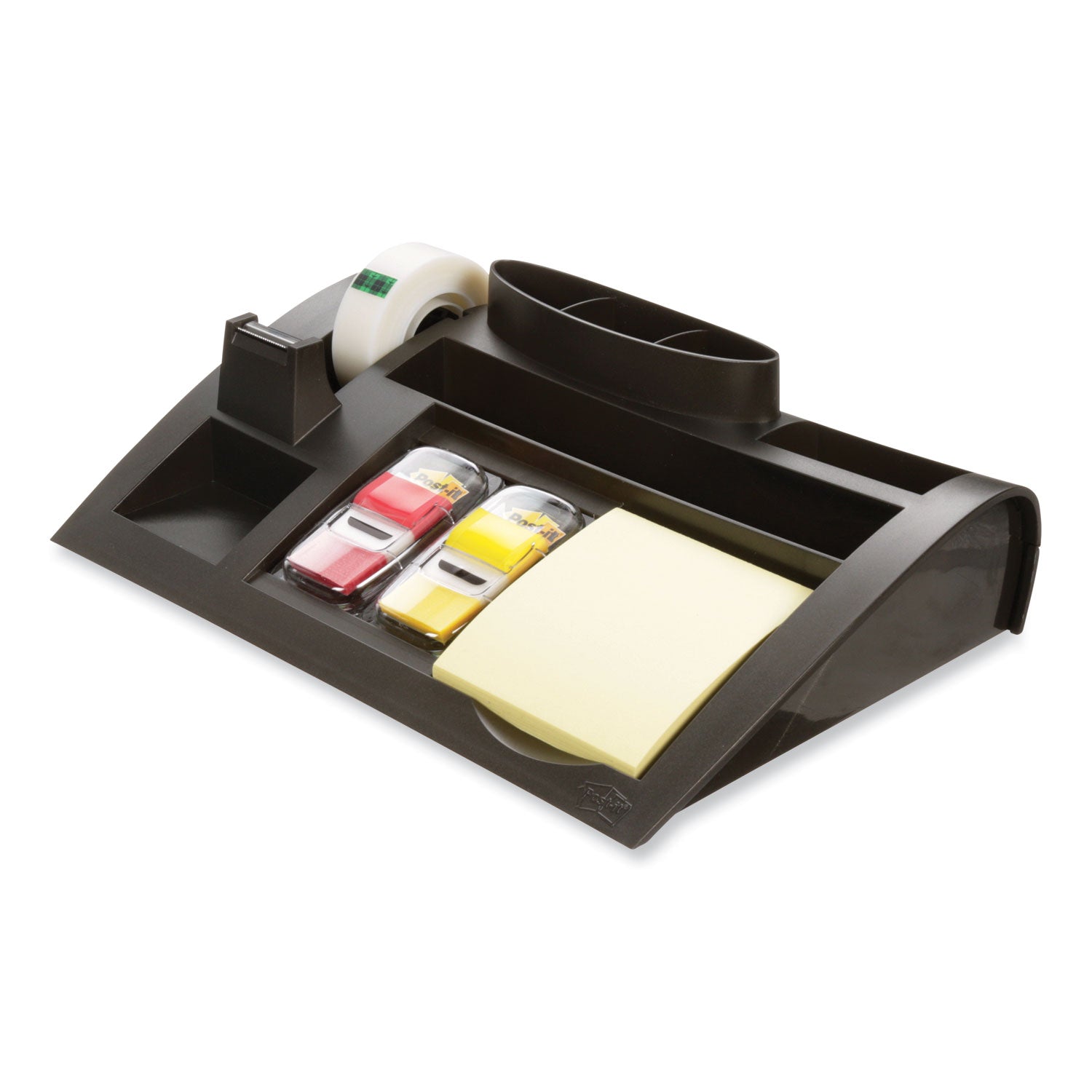 Notes Dispenser with Weighted Base, 9 Compartments, Plastic, 10.25 x 6.75 x 2.75, Black - 