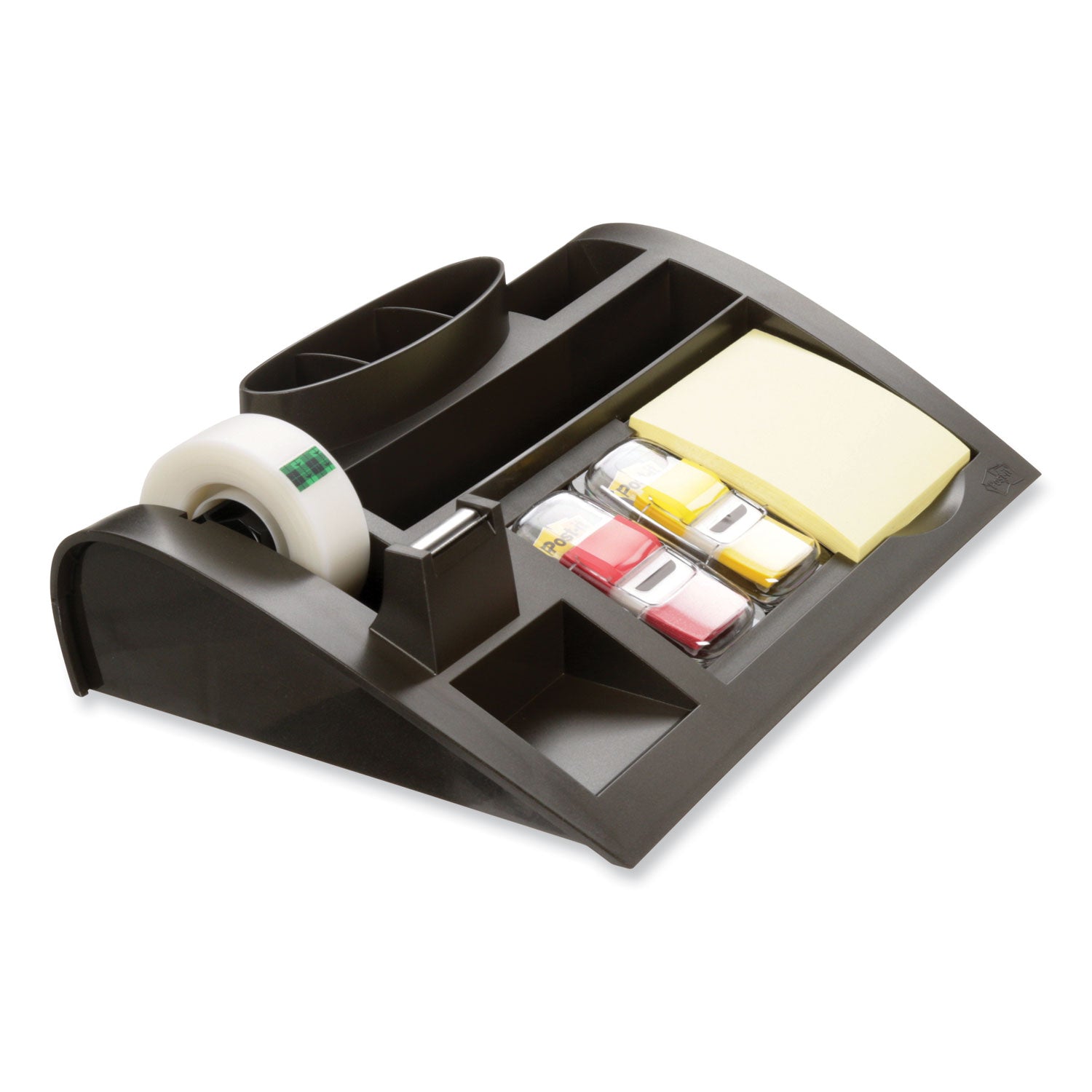 Notes Dispenser with Weighted Base, 9 Compartments, Plastic, 10.25 x 6.75 x 2.75, Black - 