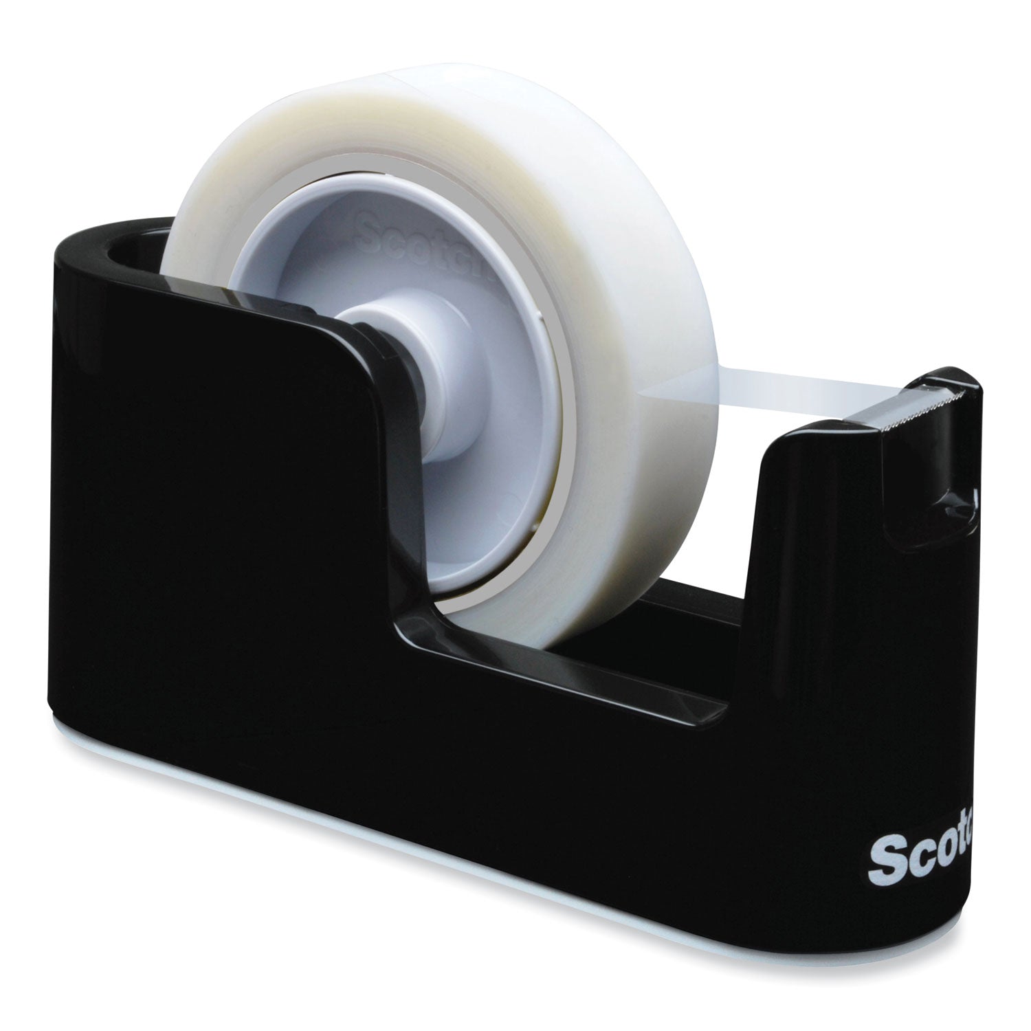 Heavy Duty Weighted Desktop Tape Dispenser with One Roll of Tape, 3" Core, ABS, Black - 