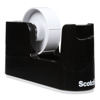 Heavy Duty Weighted Desktop Tape Dispenser with One Roll of Tape, 3" Core, ABS, Black