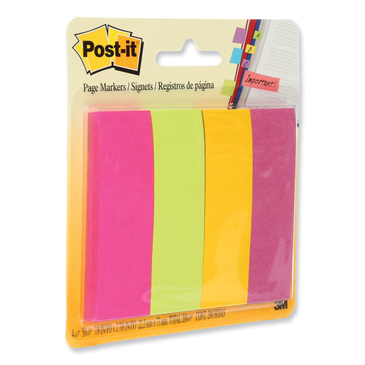 Page Flag Markers, Assorted Brights, 50 Flags/Pad, 4 Pads/Pack - 