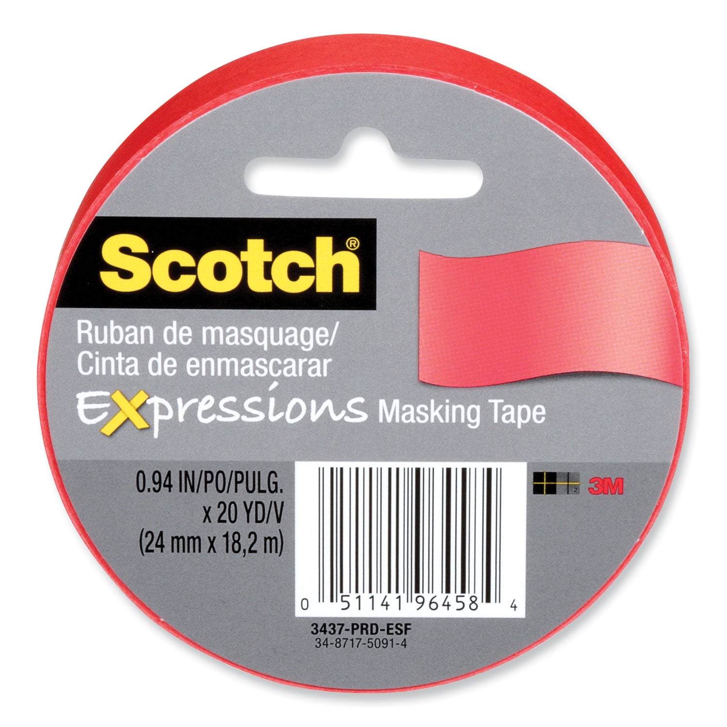 Expressions Masking Tape, 3" Core, 0.94" x 20 yds, Primary Red - 