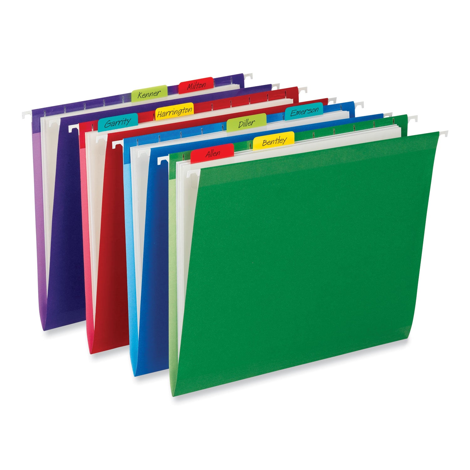 1" Plain Solid Color Tabs, 1/5-Cut, Assorted Colors, 1" Wide, 66/Pack - 