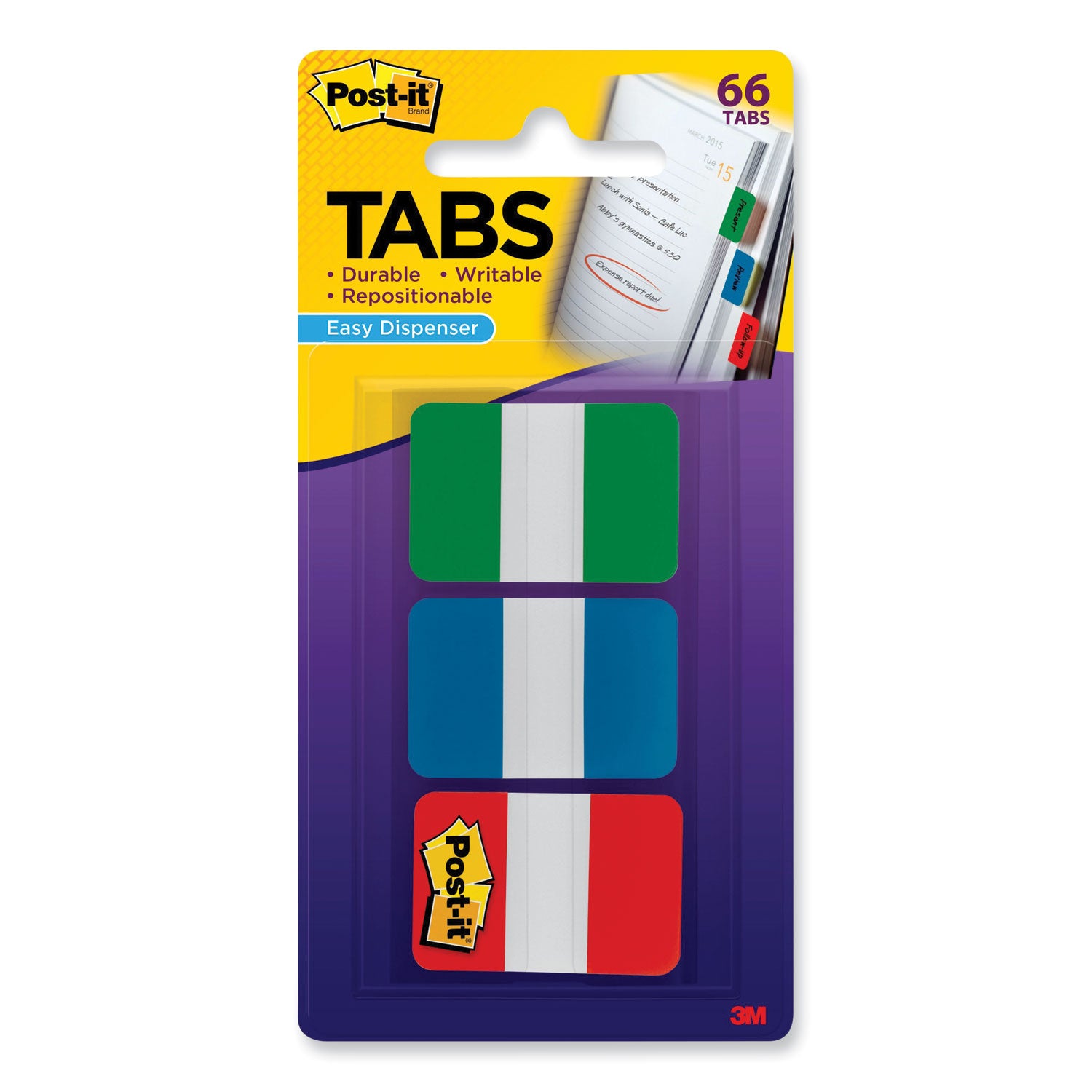 1" Plain Solid Color Tabs, 1/5-Cut, Assorted Colors, 1" Wide, 66/Pack - 