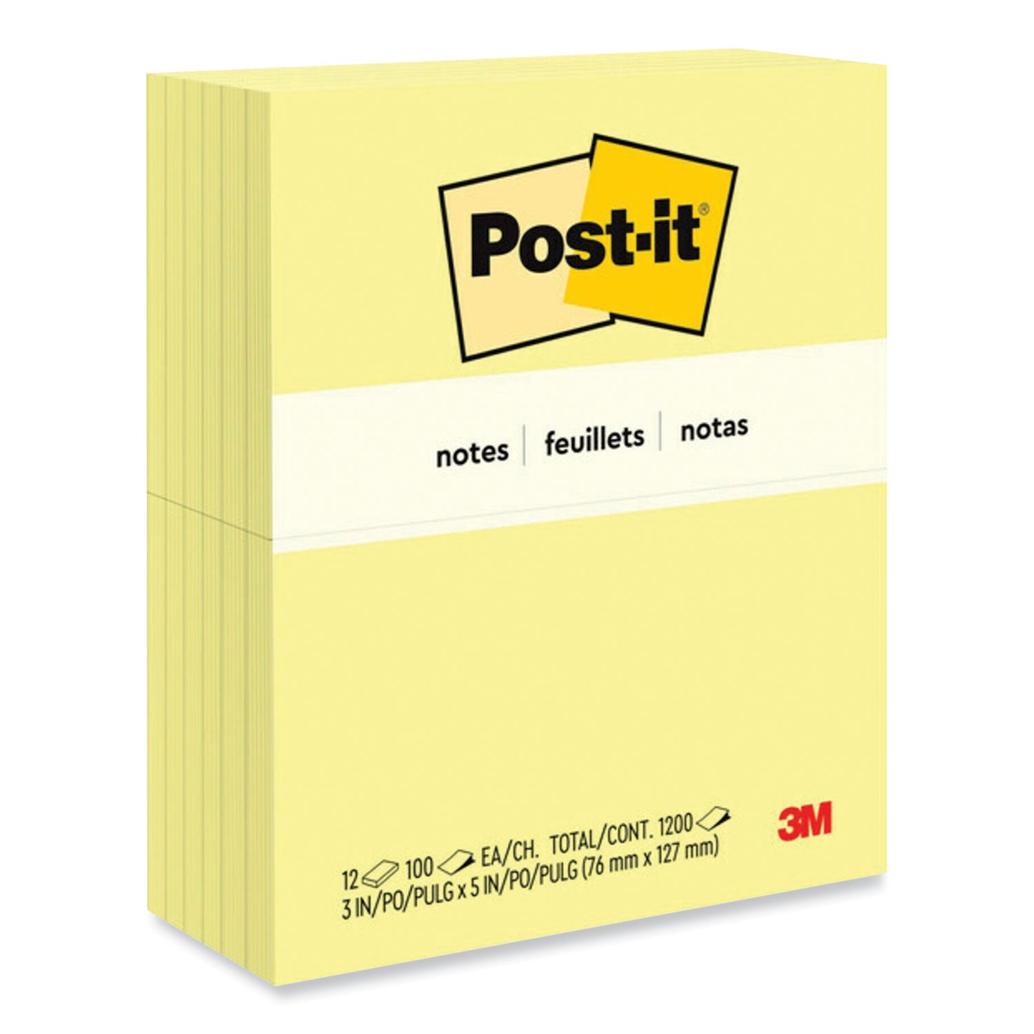 Original Pads in Canary Yellow, 3" x 5", 100 Sheets/Pad, 12 Pads/Pack - 