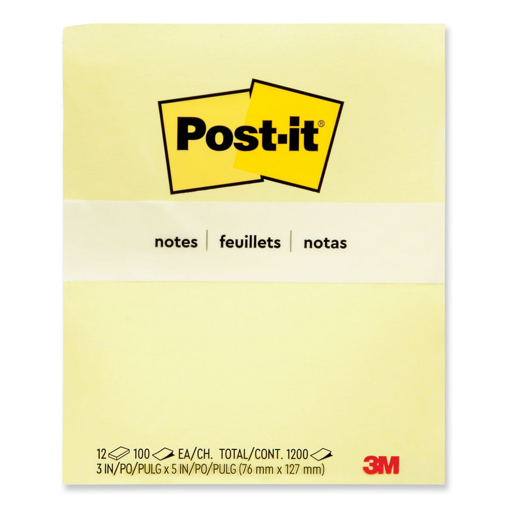 Original Pads in Canary Yellow, 3" x 5", 100 Sheets/Pad, 12 Pads/Pack - 