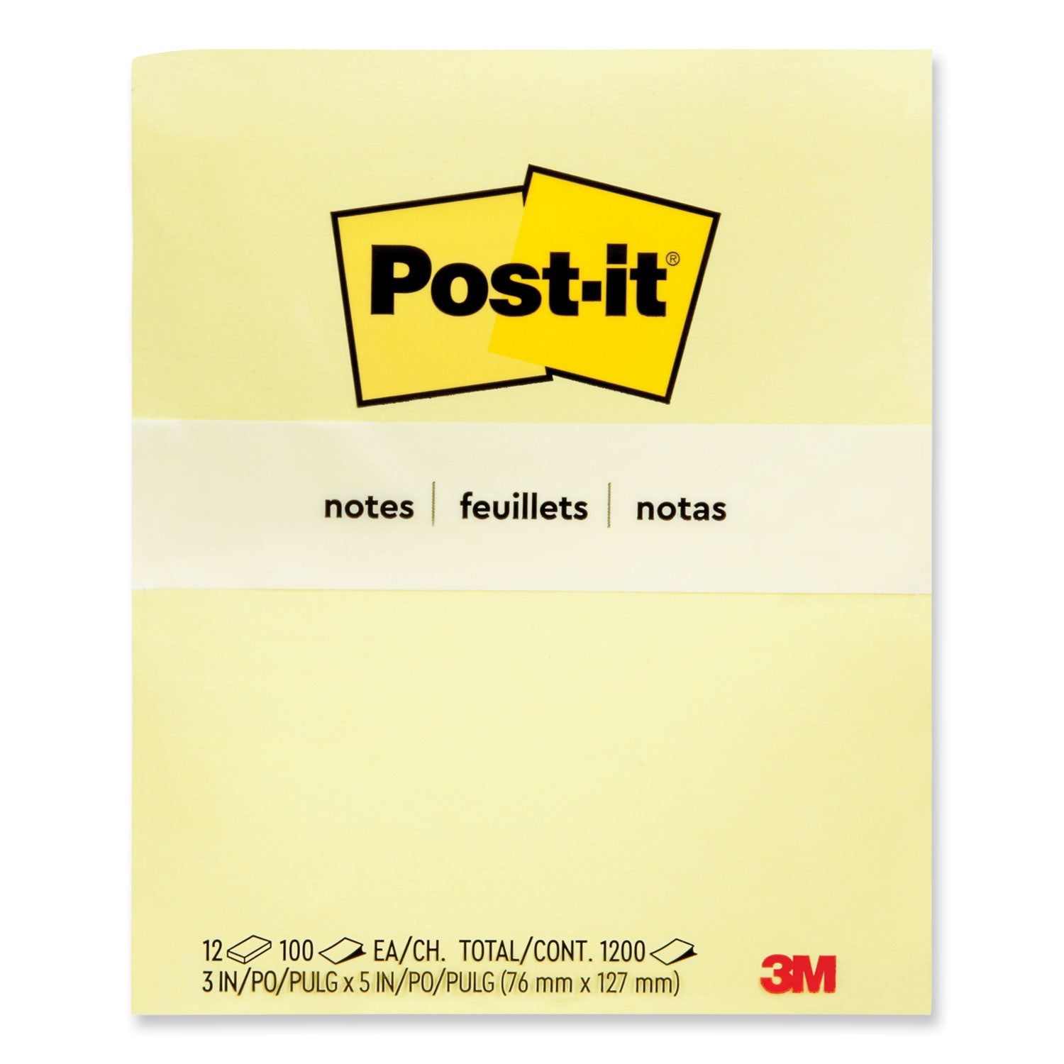 Original Pads in Canary Yellow, 3" x 5", 100 Sheets/Pad, 12 Pads/Pack - 