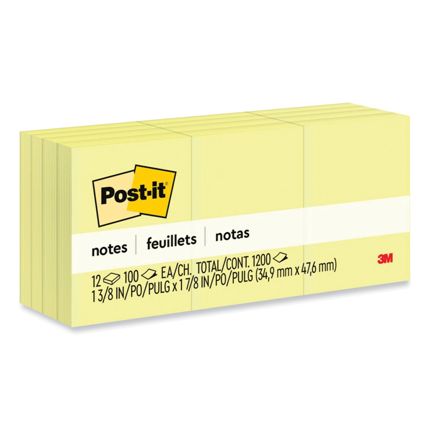 Original Pads in Canary Yellow, 1.38" x 1.88", 100 Sheets/Pad, 12 Pads/Pack - 