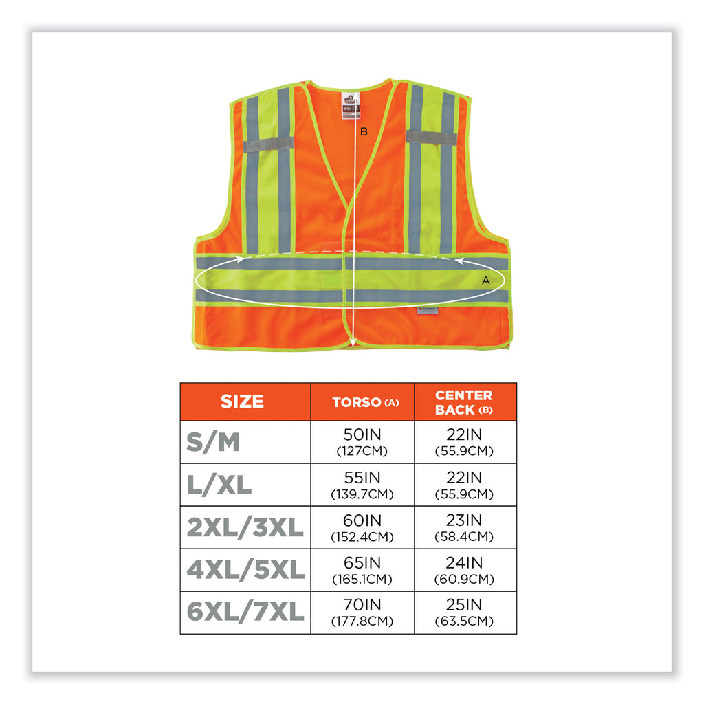 GloWear 8245PSV Class 2 Public Safety Vest, Polyester, 4X-Large/5X-Large, Orange, Ships in 1-3 Business Days