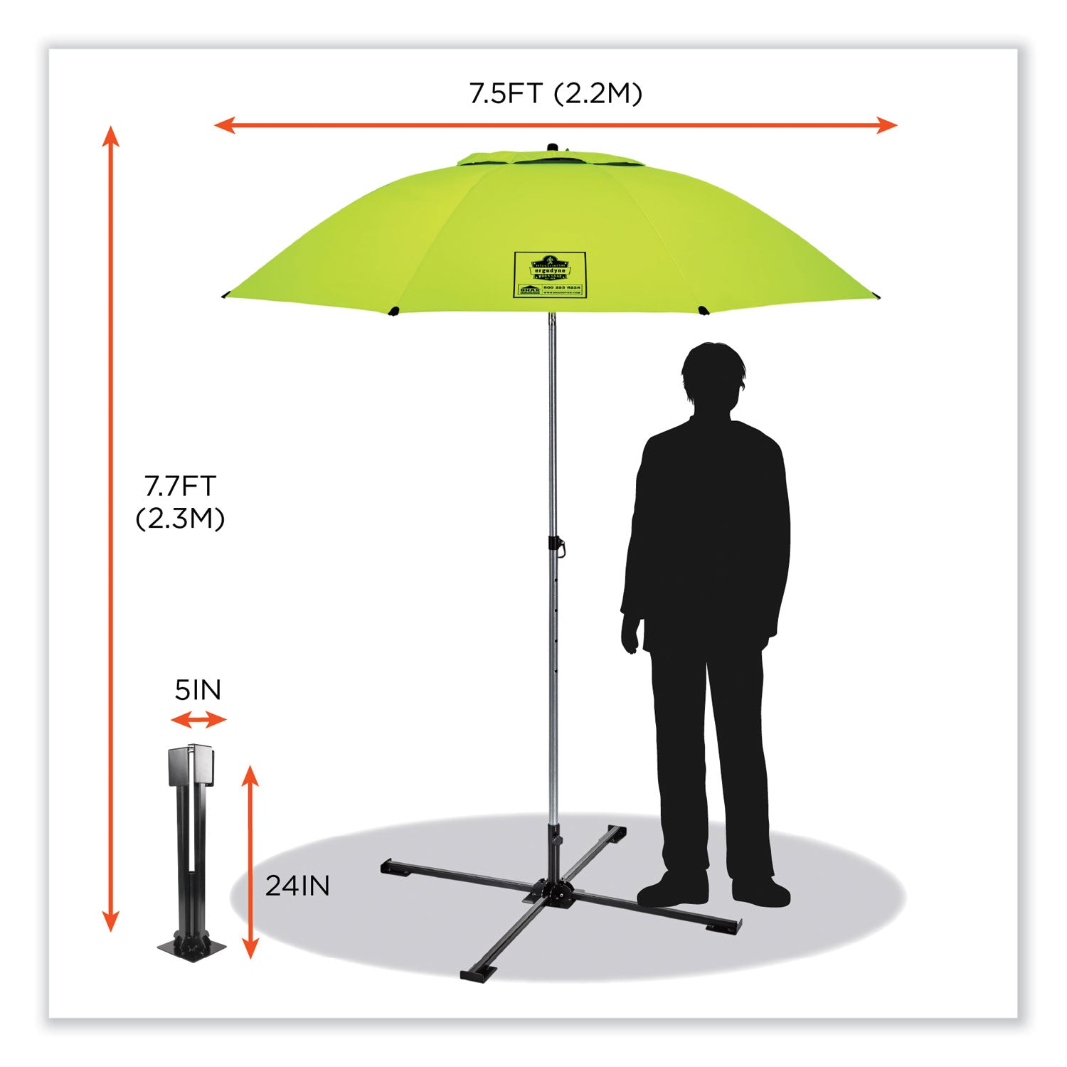 shax-6199-lightweight-work-umbrella-stand-kit-75-ft-dia-x-92-tall-polyester-steel-lime-ships-in-1-3-business-days_ego12969 - 2