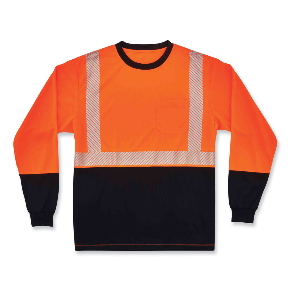 GloWear 8281BK Class 2 Long Sleeve Shirt with Black Bottom, Polyester, Medium, Orange, Ships in 1-3 Business Days