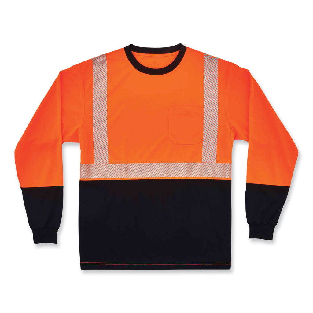 GloWear 8281BK Class 2 Long Sleeve Shirt with Black Bottom, Polyester, 3X-Large, Orange, Ships in 1-3 Business Days