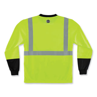 GloWear 8291BK Type R Class 2 Black Front Long Sleeve T-Shirt, Polyester, Small, Lime, Ships in 1-3 Business Days