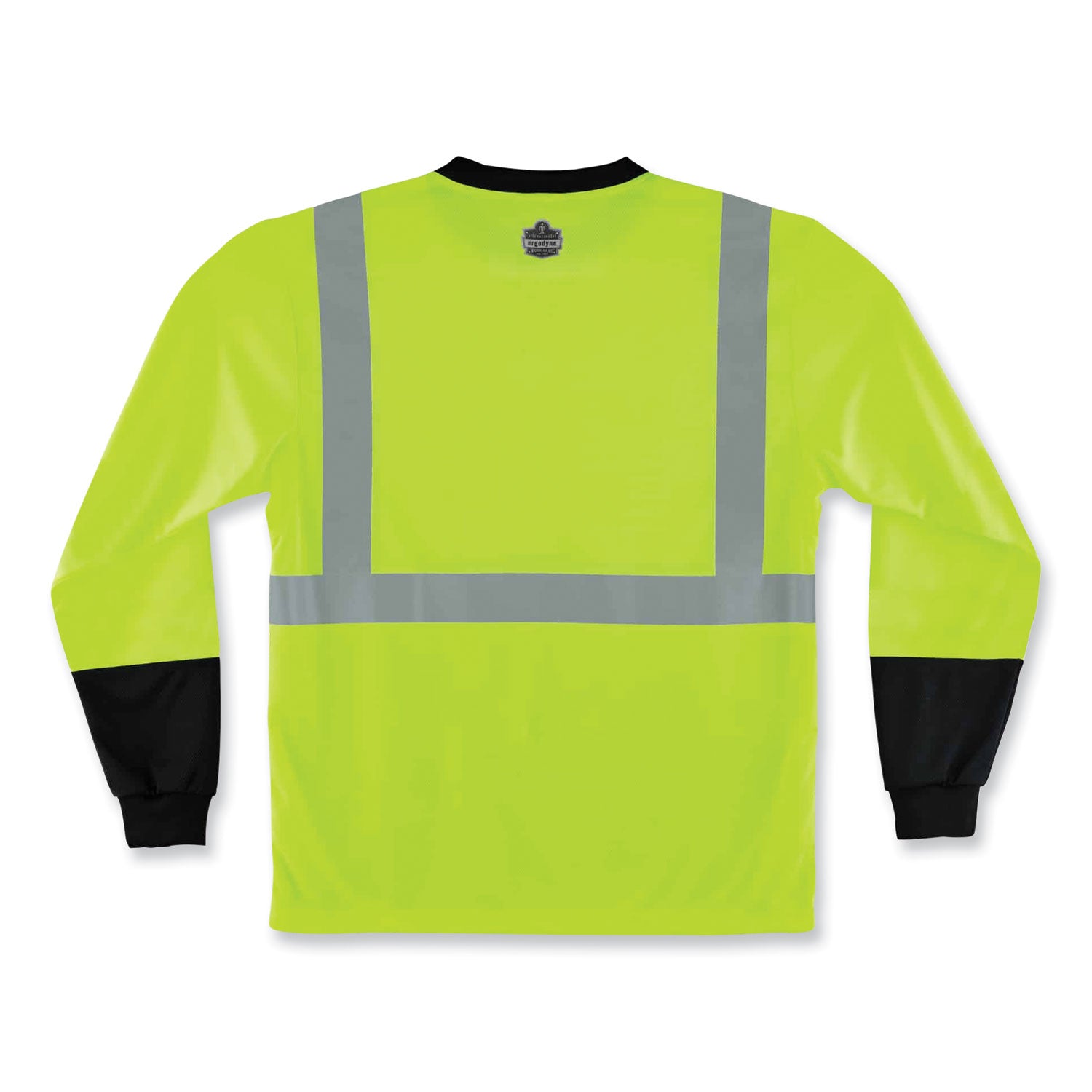 GloWear 8291BK Type R Class 2 Black Front Long Sleeve T-Shirt, Polyester, Small, Lime, Ships in 1-3 Business Days
