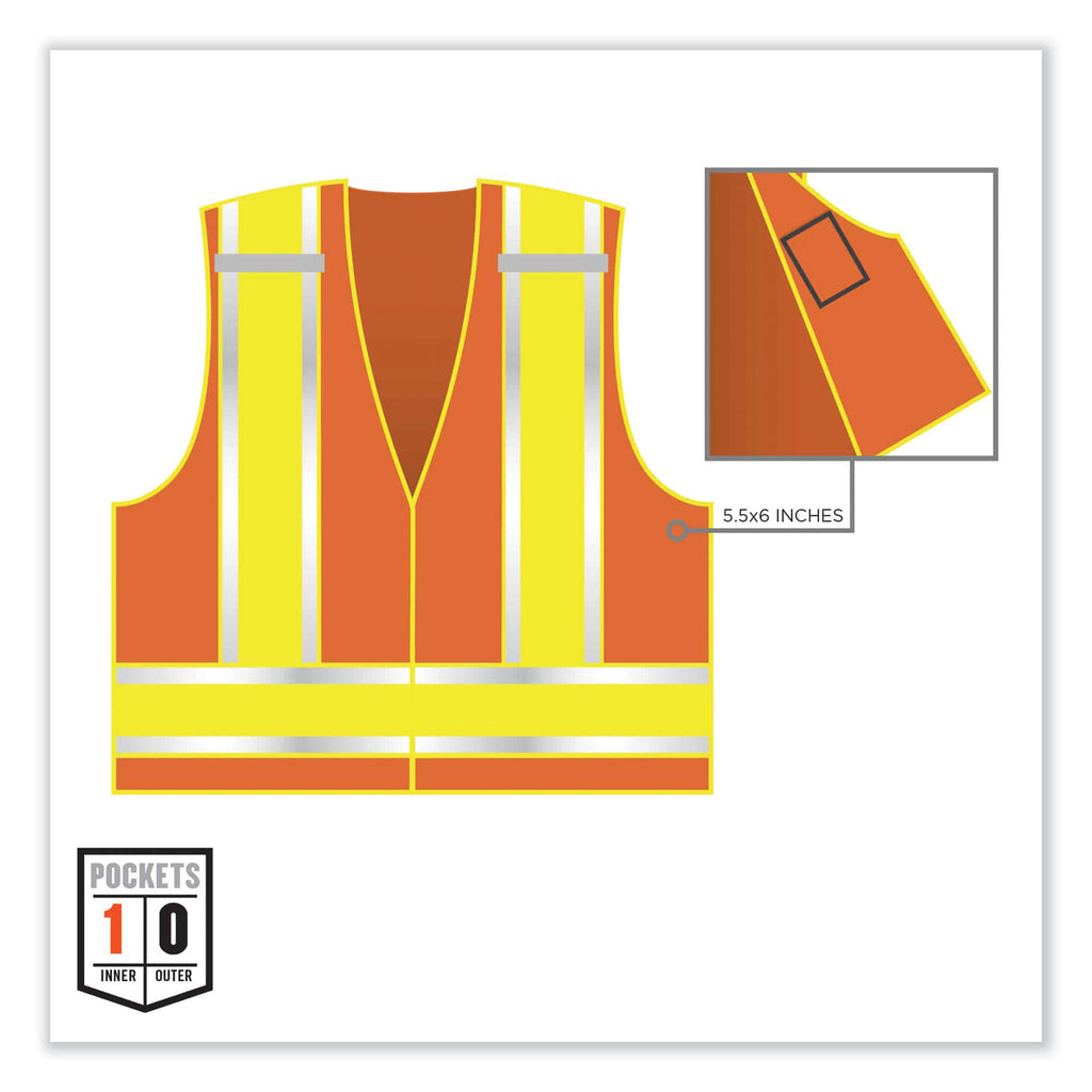 GloWear 8245PSV Class 2 Public Safety Vest, Polyester, Small/Medium, Orange, Ships in 1-3 Business Days