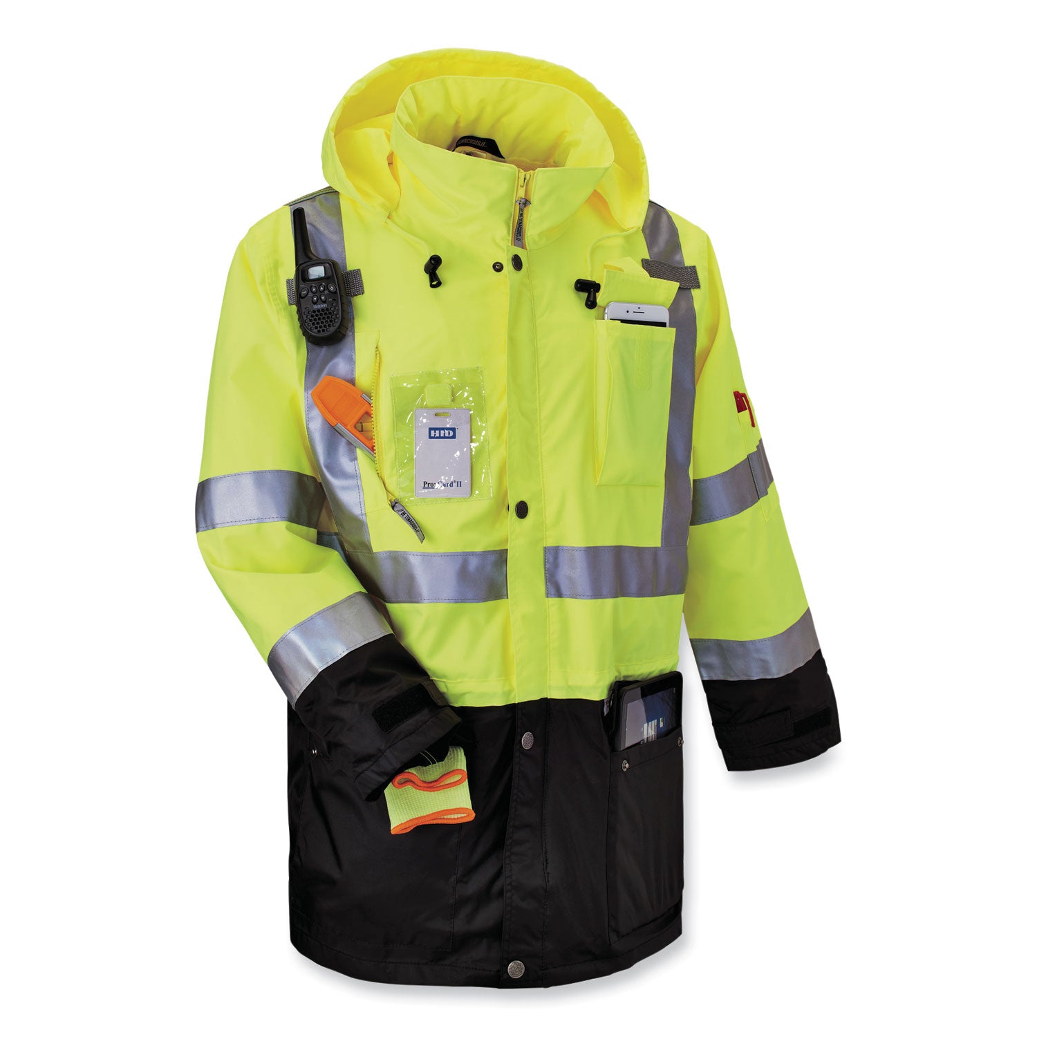 GloWear 8386 Class 3 Hi-Vis Outer Shell Jacket, Polyester, Large, Lime, Ships in 1-3 Business Days