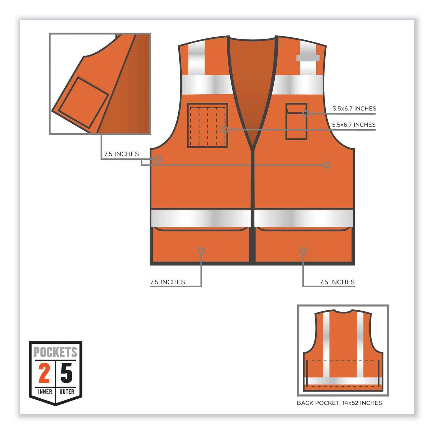 GloWear 8253HDZ Class 2 Heavy-Duty Mesh Surveyors Vest, Polyester, Large/X-Large, Orange, Ships in 1-3 Business Days