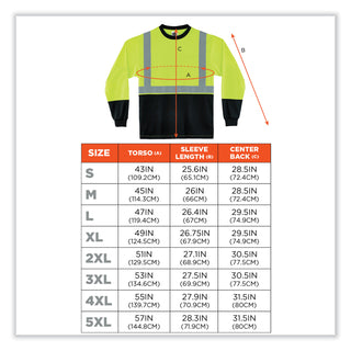 GloWear 8281BK Class 2 Long Sleeve Shirt with Black Bottom, Polyester, 4X-Large, Lime, Ships in 1-3 Business Days