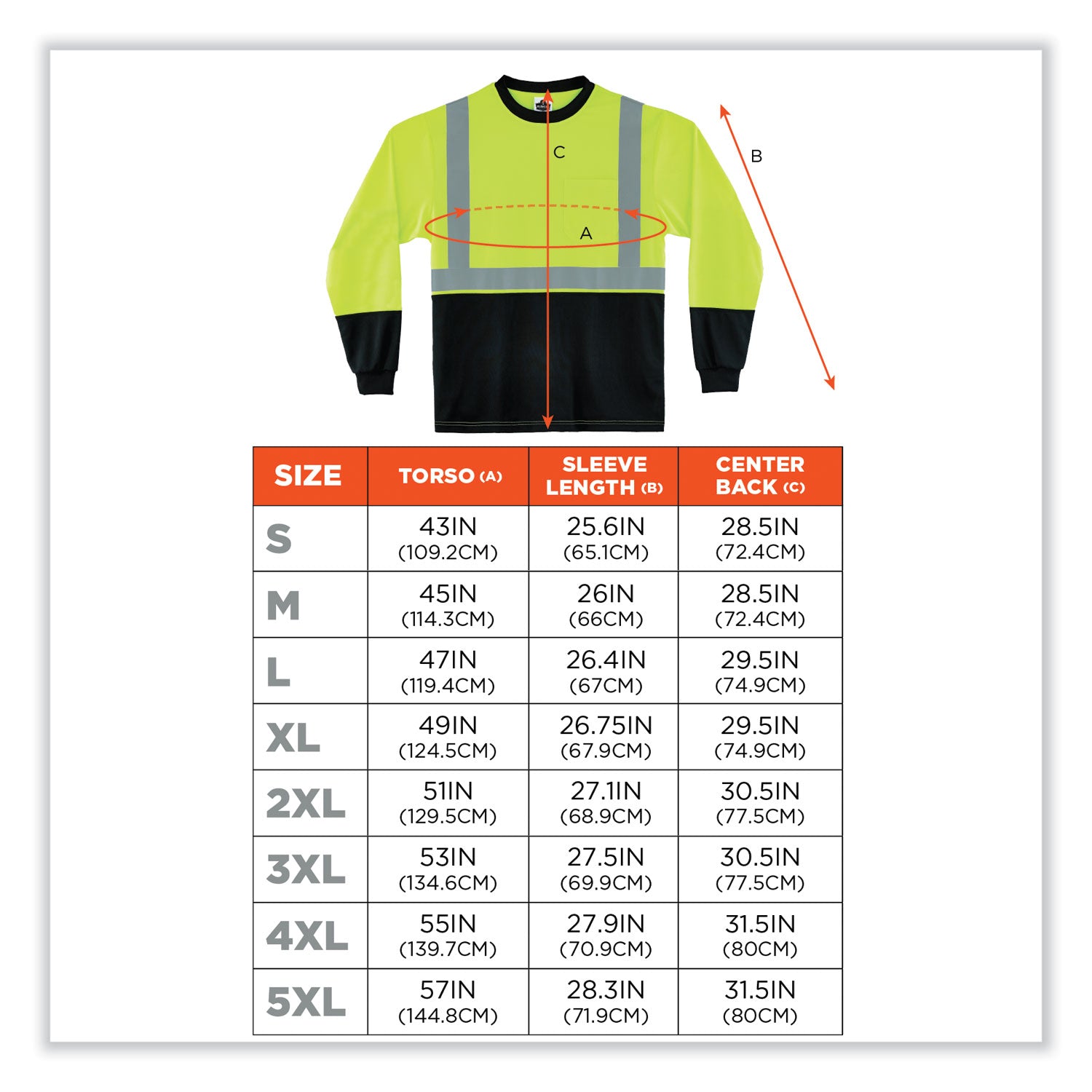 GloWear 8281BK Class 2 Long Sleeve Shirt with Black Bottom, Polyester, 4X-Large, Lime, Ships in 1-3 Business Days