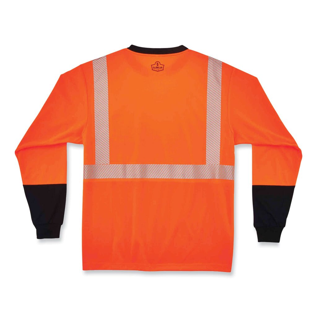 GloWear 8281BK Class 2 Long Sleeve Shirt with Black Bottom, Polyester, 5X-Large, Orange, Ships in 1-3 Business Days
