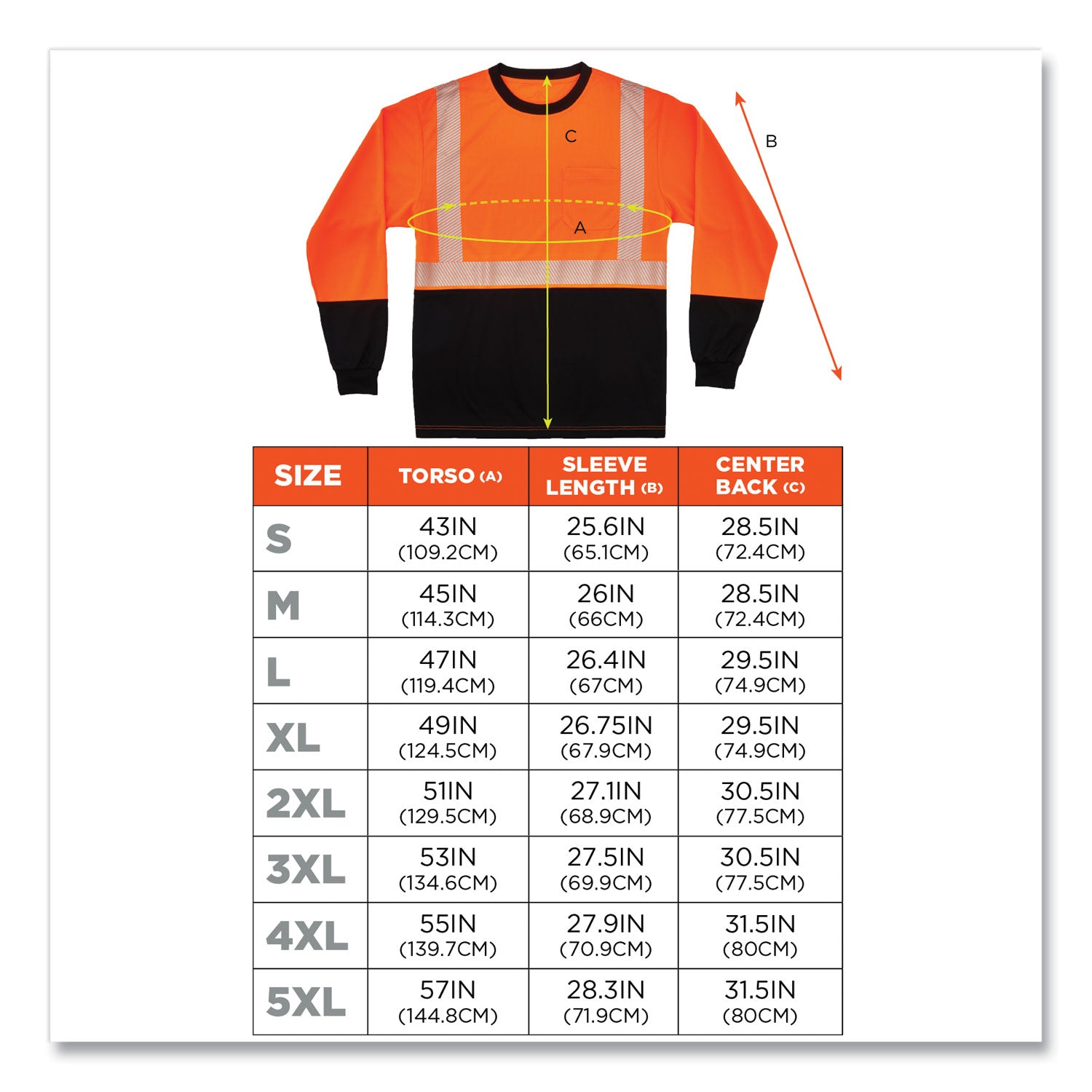 glowear-8281bk-class-2-long-sleeve-shirt-with-black-bottom-polyester-2x-large-orange-ships-in-1-3-business-days_ego22686 - 2