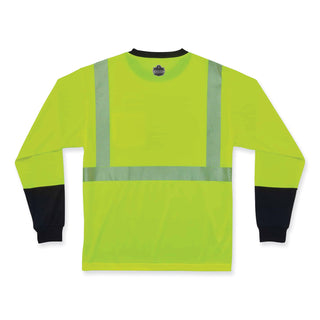 GloWear 8281BK Class 2 Long Sleeve Shirt with Black Bottom, Polyester, Large, Lime, Ships in 1-3 Business Days