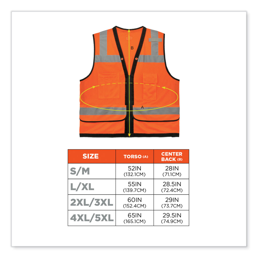 GloWear 8253HDZ Class 2 Heavy-Duty Mesh Surveyors Vest, Polyester, Small/Medium, Orange, Ships in 1-3 Business Days