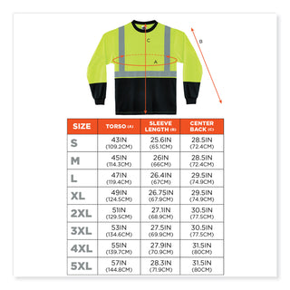 GloWear 8281BK Class 2 Long Sleeve Shirt with Black Bottom, Polyester, Large, Lime, Ships in 1-3 Business Days
