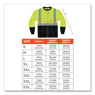 GloWear 8281BK Class 2 Long Sleeve Shirt with Black Bottom, Polyester, X-Large, Lime, Ships in 1-3 Business Days