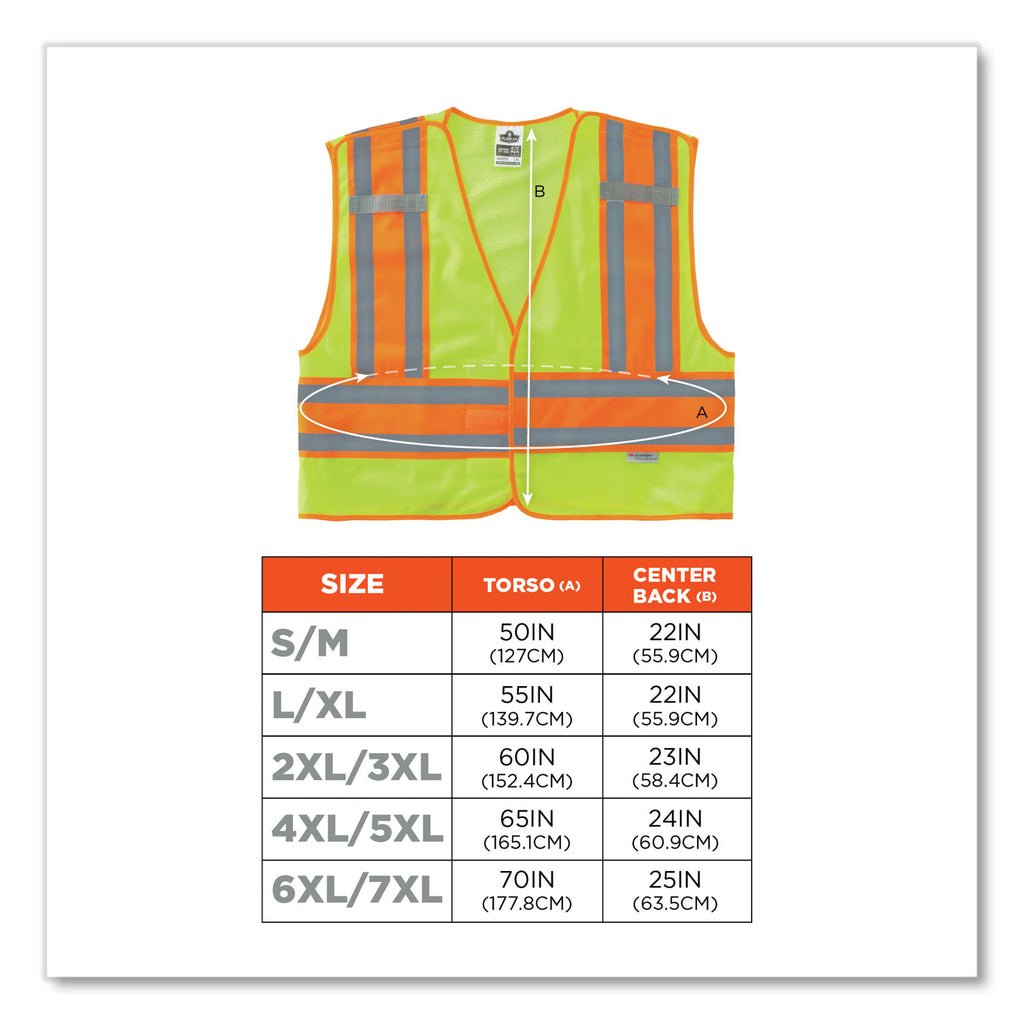 GloWear 8245PSV Class 2 Public Safety Vest, Polyester, 4X-Large/5X-Large, Lime, Ships in 1-3 Business Days