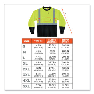 GloWear 8281BK Class 2 Long Sleeve Shirt with Black Bottom, Polyester, 3X-Large, Lime, Ships in 1-3 Business Days