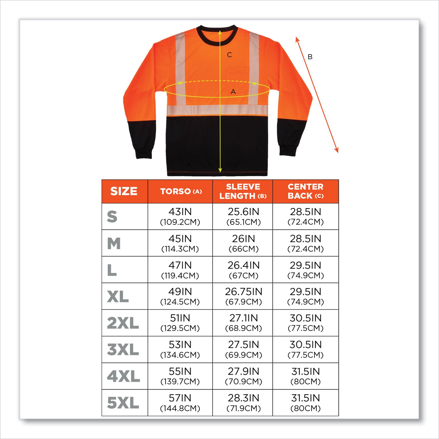 glowear-8281bk-class-2-long-sleeve-shirt-with-black-bottom-polyester-medium-orange-ships-in-1-3-business-days_ego22683 - 4