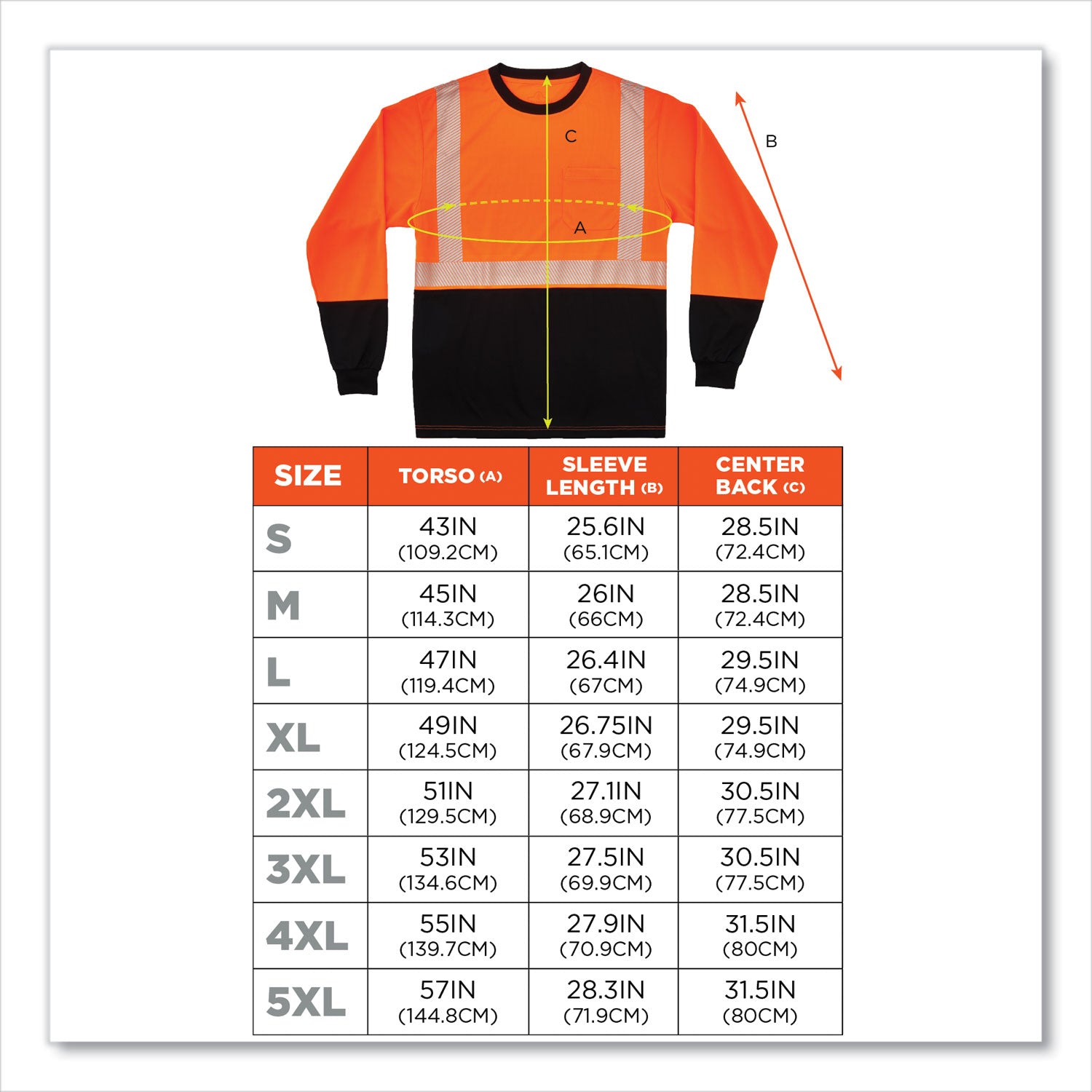 GloWear 8281BK Class 2 Long Sleeve Shirt with Black Bottom, Polyester, Medium, Orange, Ships in 1-3 Business Days