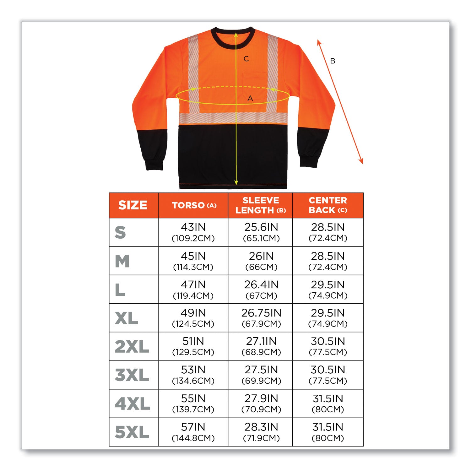 GloWear 8281BK Class 2 Long Sleeve Shirt with Black Bottom, Polyester, X-Large, Orange, Ships in 1-3 Business Days