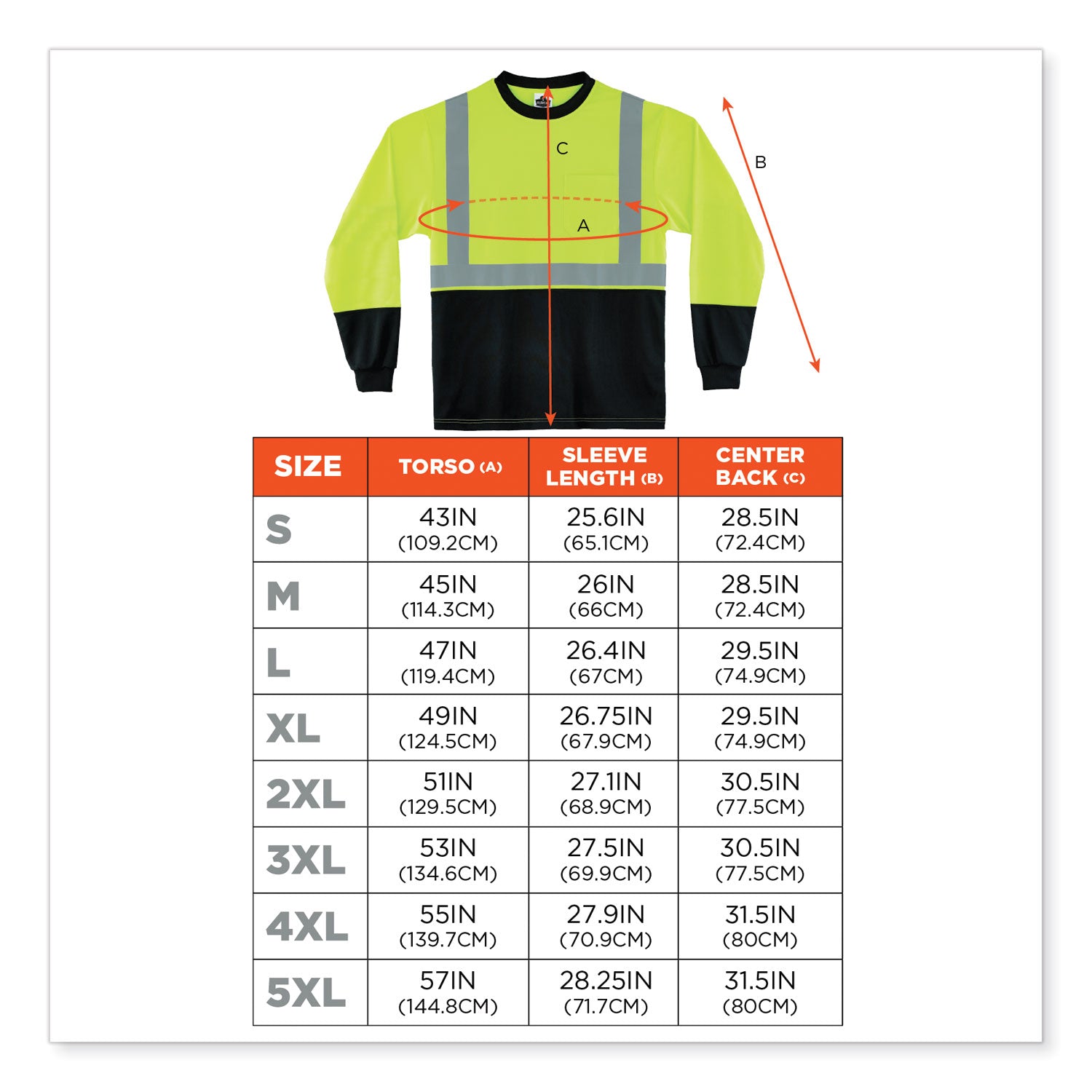 glowear-8291bk-type-r-class-2-black-front-long-sleeve-t-shirt-polyester-2x-large-lime-ships-in-1-3-business-days_ego22706 - 3