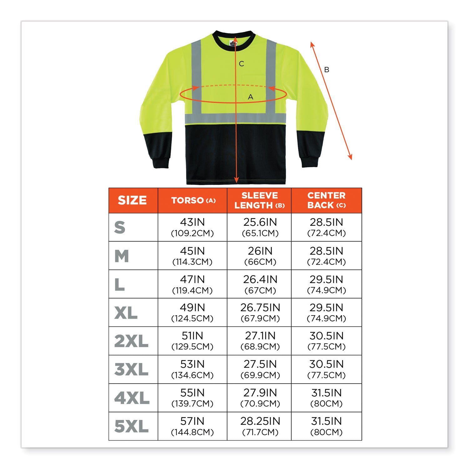 GloWear 8291BK Type R Class 2 Black Front Long Sleeve T-Shirt, Polyester, 2X-Large, Lime, Ships in 1-3 Business Days