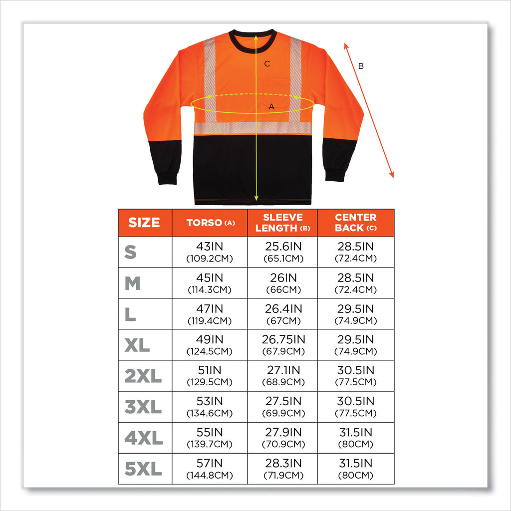 GloWear 8281BK Class 2 Long Sleeve Shirt with Black Bottom, Polyester, Small, Orange, Ships in 1-3 Business Days