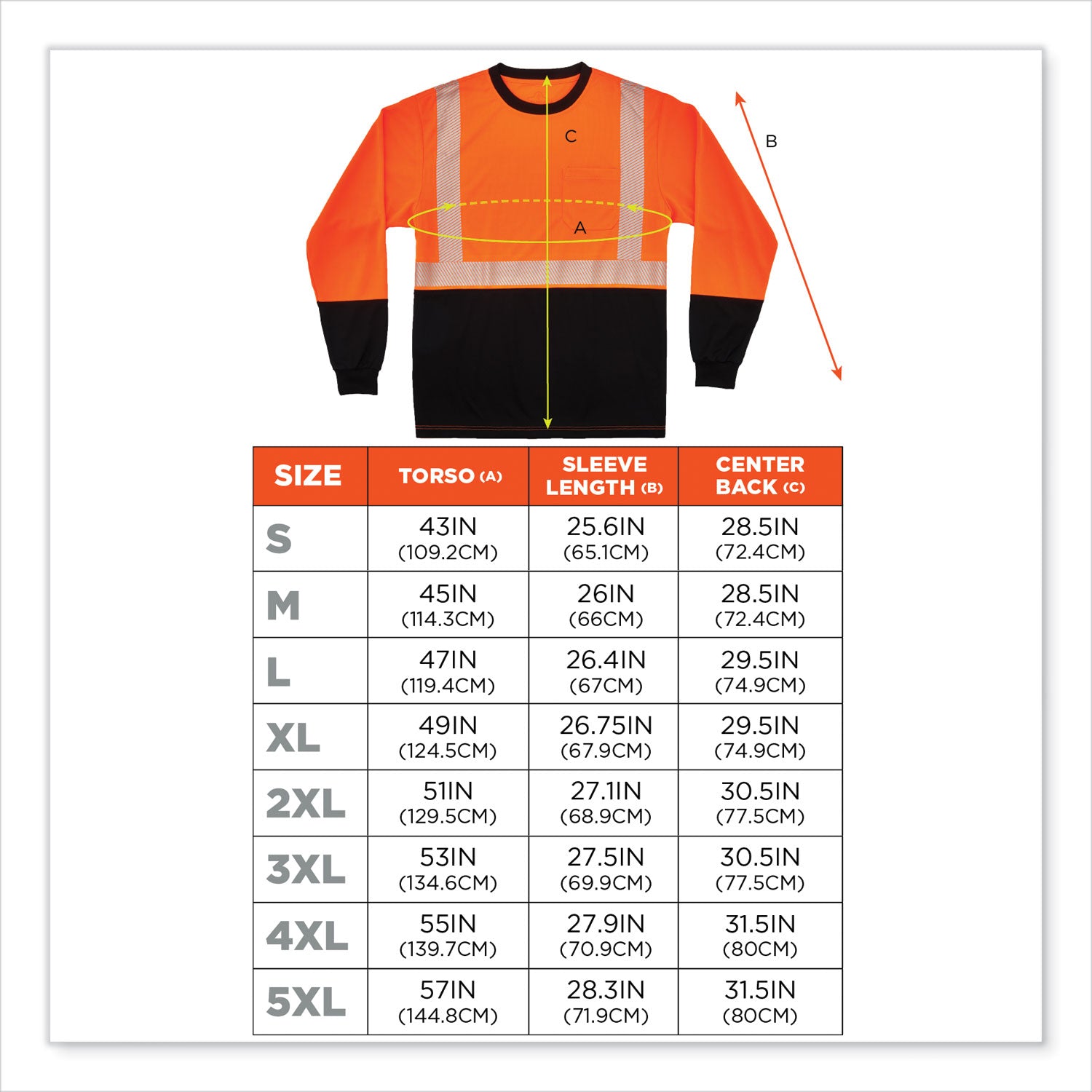 GloWear 8281BK Class 2 Long Sleeve Shirt with Black Bottom, Polyester, 3X-Large, Orange, Ships in 1-3 Business Days